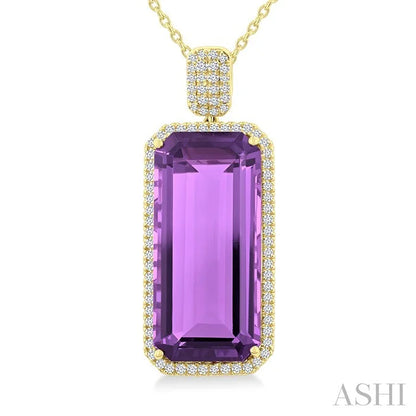 Evoque Gemstone Emerald Shape & Halo Diamond Pendant