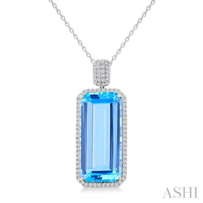 Evoque Gemstone Emerald Shape & Halo Diamond Pendant