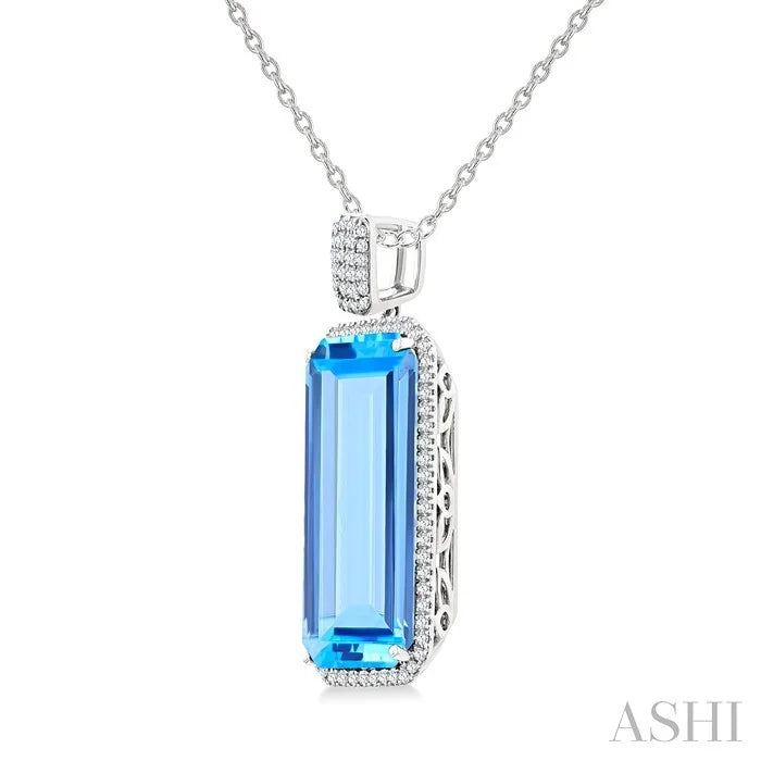 Evoque Gemstone Emerald Shape & Halo Diamond Pendant