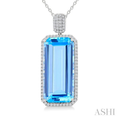 Evoque Gemstone Emerald Shape & Halo Diamond Pendant