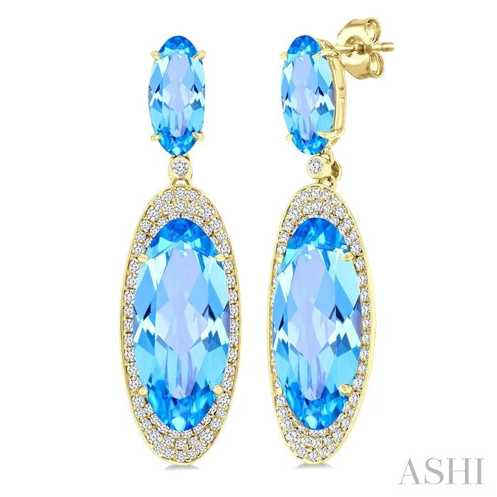 Evoque Gemstone Oval Shape & Halo Diamond Earrings