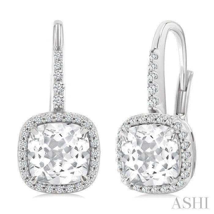 Square Shape Gemstone & Halo Diamond Huggie Earrings