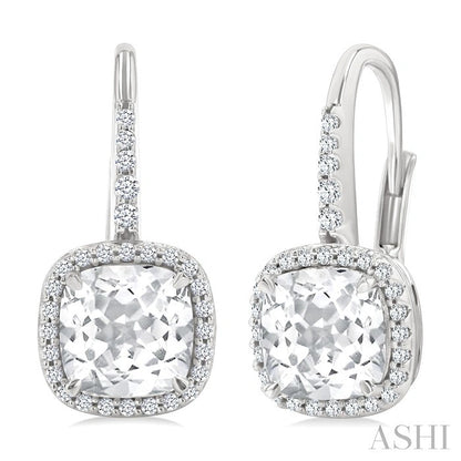 Square Shape Gemstone & Halo Diamond Huggie Earrings