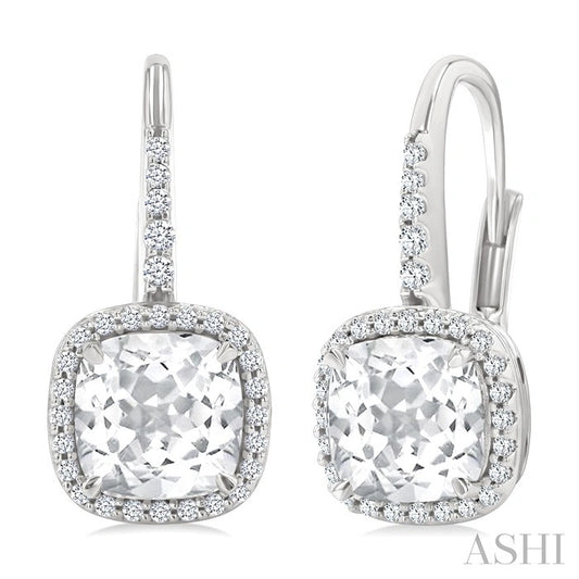Square Shape Gemstone & Halo Diamond Huggie Earrings