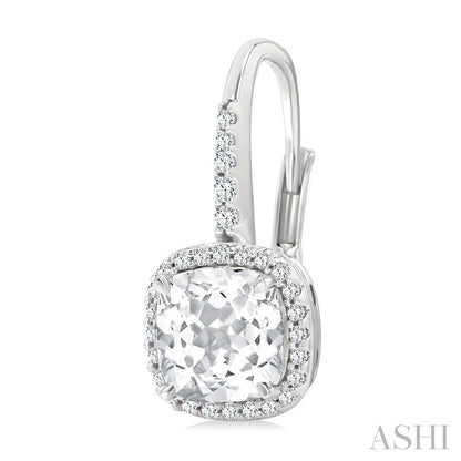 Square Shape Gemstone & Halo Diamond Huggie Earrings