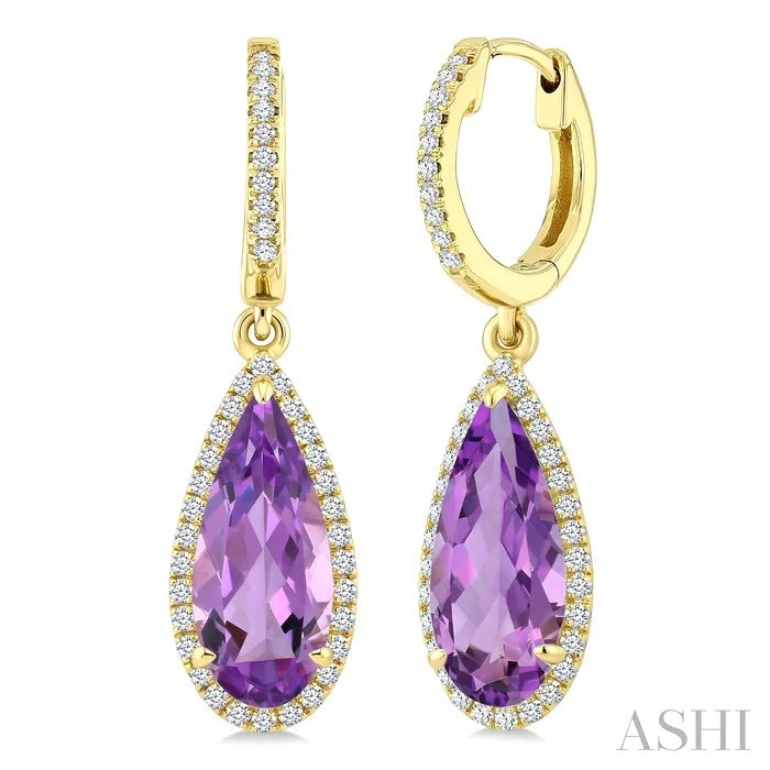 Evoque Gemstone Pear Shape & Halo Diamond Earrings