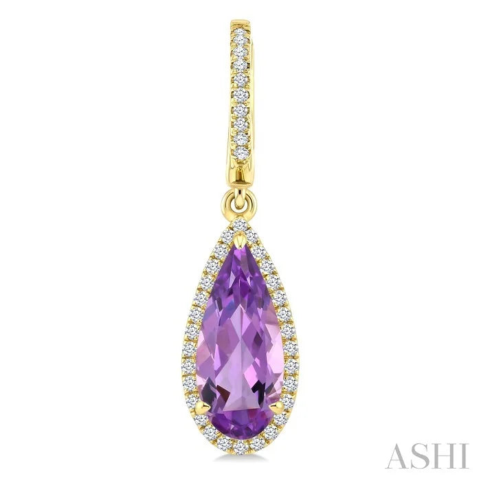 Evoque Gemstone Pear Shape & Halo Diamond Earrings