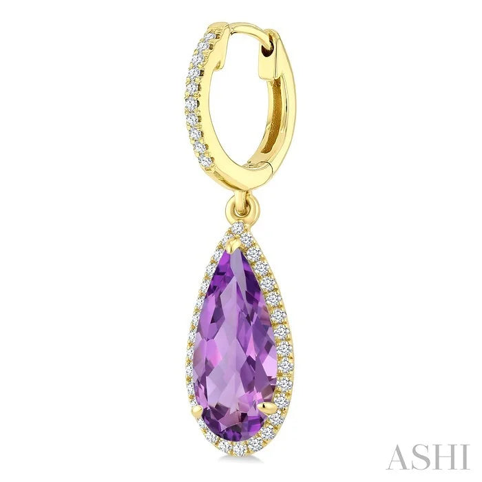 Evoque Gemstone Pear Shape & Halo Diamond Earrings