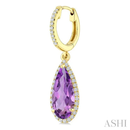 Evoque Gemstone Pear Shape & Halo Diamond Earrings