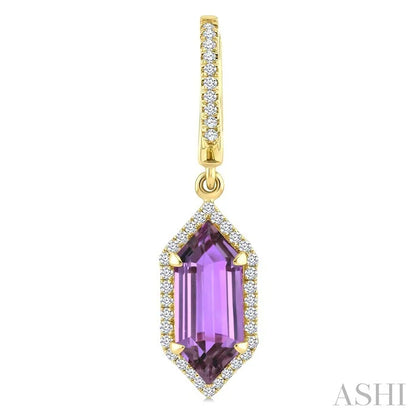 Evoque Gemstone Hexagon Shape & Halo Diamond Earrings