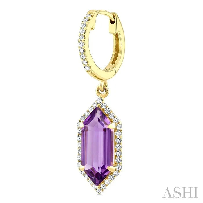 Evoque Gemstone Hexagon Shape & Halo Diamond Earrings
