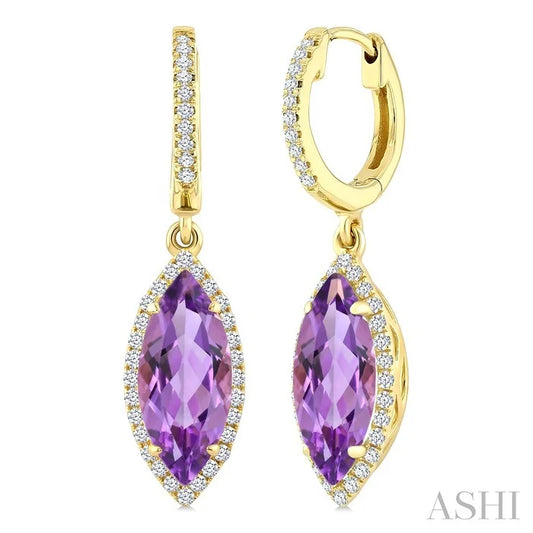 Evoque Gemstone Marquise Shape & Halo Diamond Earrings