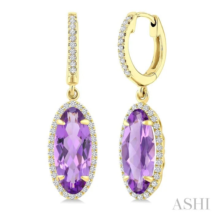 Evoque Gemstone Oval Shape & Halo Diamond Earrings