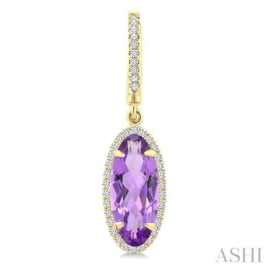 Evoque Gemstone Oval Shape & Halo Diamond Earrings