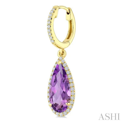 Evoque Gemstone Pear Shape & Halo Diamond Earrings