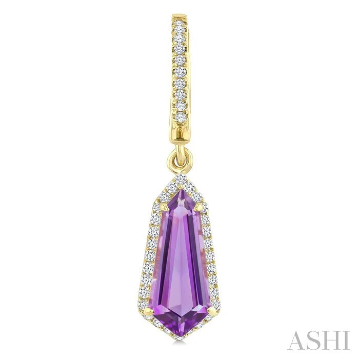Evoque Gemstone Shield Shape & Halo Diamond Earrings