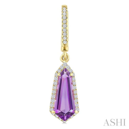 Evoque Gemstone Shield Shape & Halo Diamond Earrings