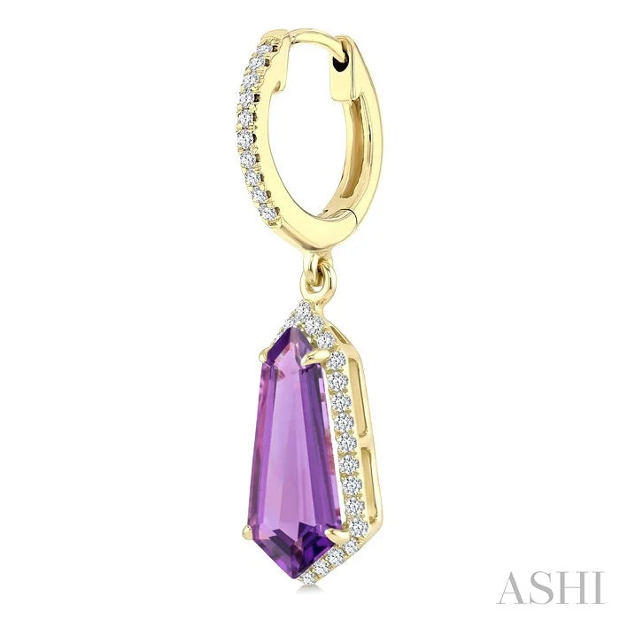 Evoque Gemstone Shield Shape & Halo Diamond Earrings