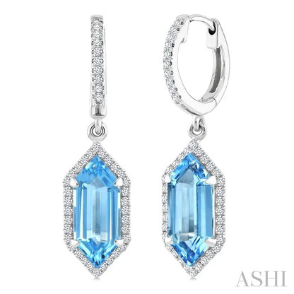 Evoque Gemstone Hexagon Shape & Halo Diamond Earrings