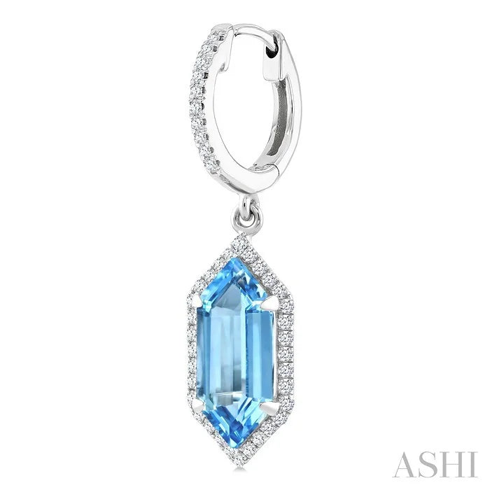 Evoque Gemstone Hexagon Shape & Halo Diamond Earrings