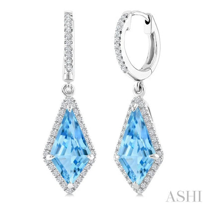 Evoque Gemstone Kite Shape & Halo Diamond Earrings