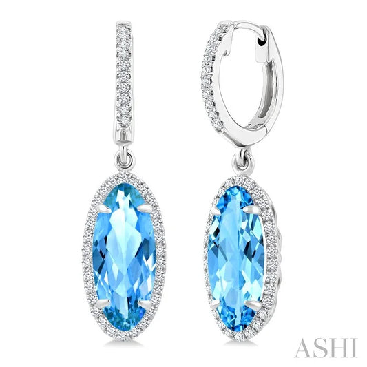 Evoque Gemstone Oval Shape & Halo Diamond Earrings