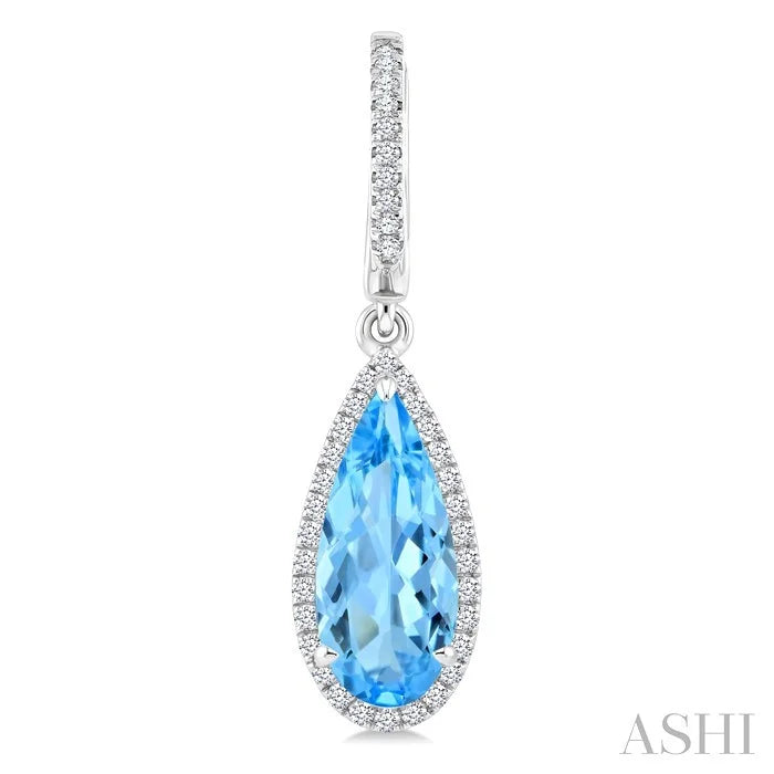 Evoque Gemstone Pear Shape & Halo Diamond Earrings