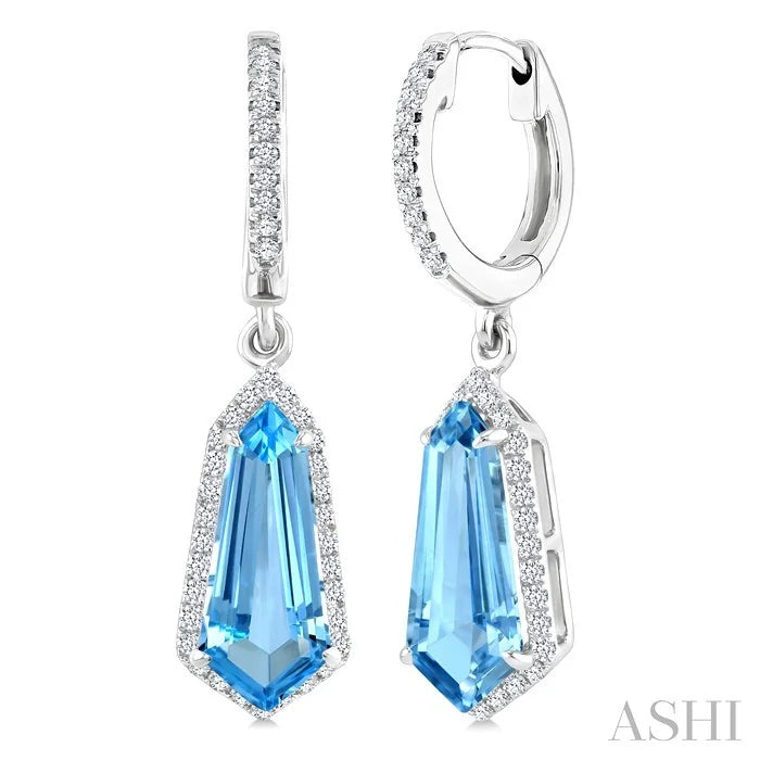 Evoque Gemstone Shield Shape & Halo Diamond Earrings