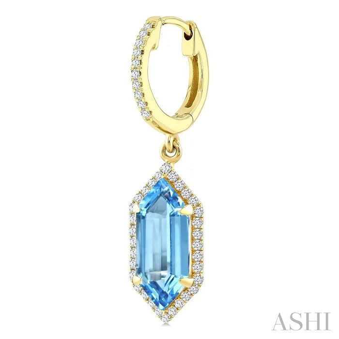 Evoque Gemstone Hexagon Shape & Halo Diamond Earrings