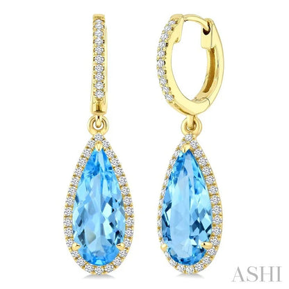 Evoque Gemstone Pear Shape & Halo Diamond Earrings