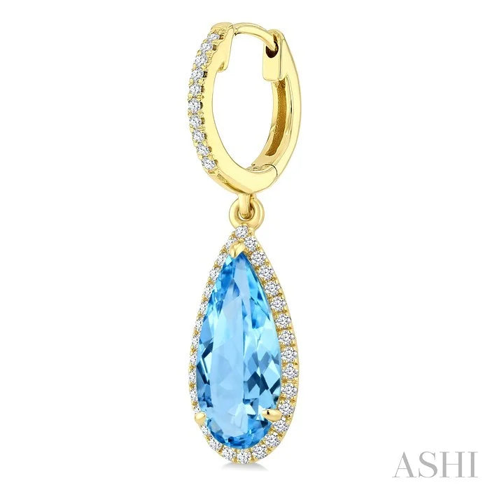 Evoque Gemstone Pear Shape & Halo Diamond Earrings