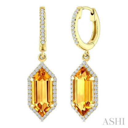Evoque Gemstone Hexagon Shape & Halo Diamond Earrings