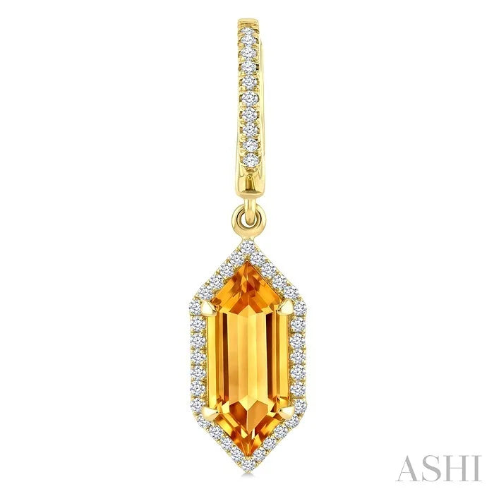 Evoque Gemstone Hexagon Shape & Halo Diamond Earrings