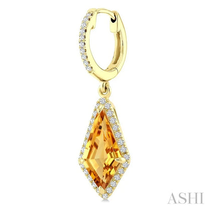 Evoque Gemstone Kite Shape & Halo Diamond Earrings