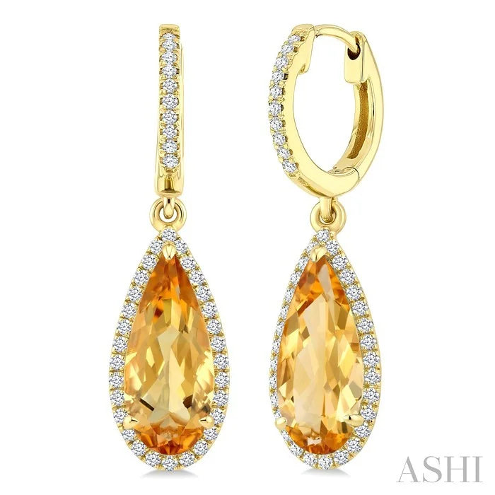 Evoque Gemstone Pear Shape & Halo Diamond Earrings