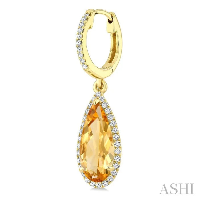 Evoque Gemstone Pear Shape & Halo Diamond Earrings