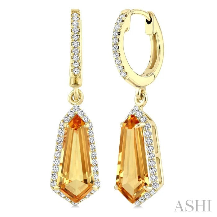 Evoque Gemstone Shield Shape & Halo Diamond Earrings