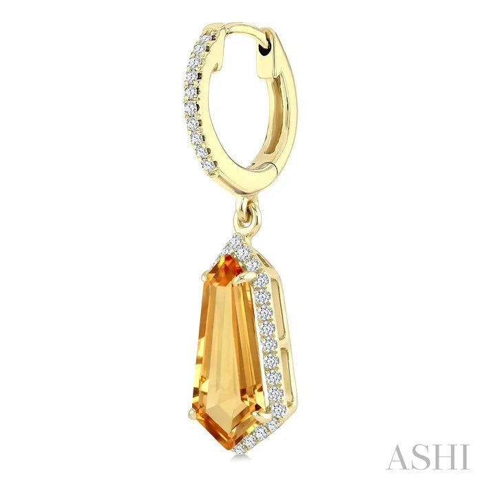 Evoque Gemstone Shield Shape & Halo Diamond Earrings