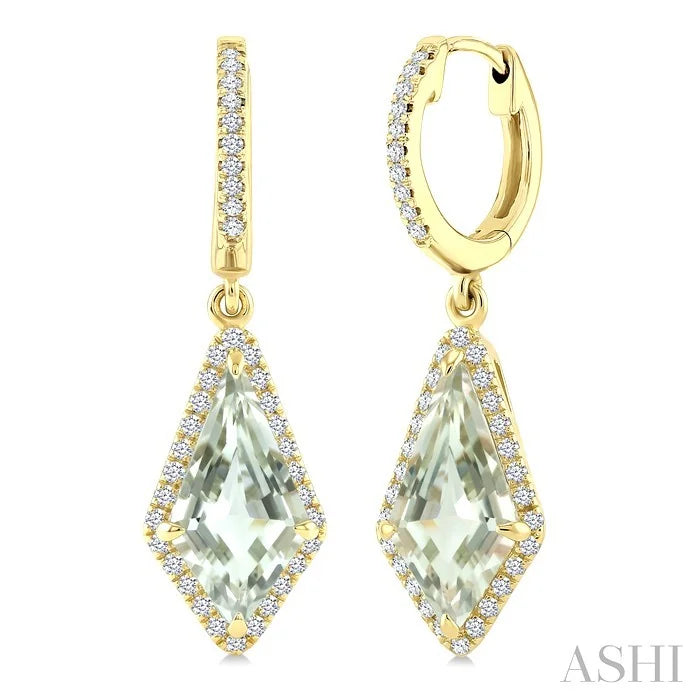 Evoque Gemstone Kite Shape & Halo Diamond Earrings