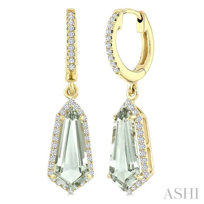 Evoque Gemstone Shield Shape & Halo Diamond Earrings