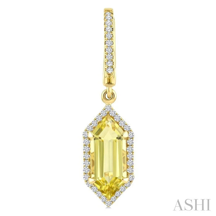 Evoque Gemstone Hexagon Shape & Halo Diamond Earrings