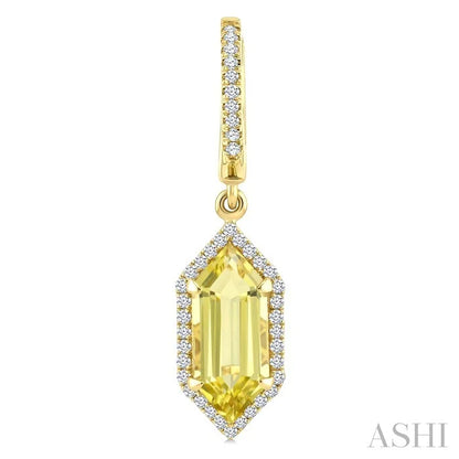 Evoque Gemstone Hexagon Shape & Halo Diamond Earrings