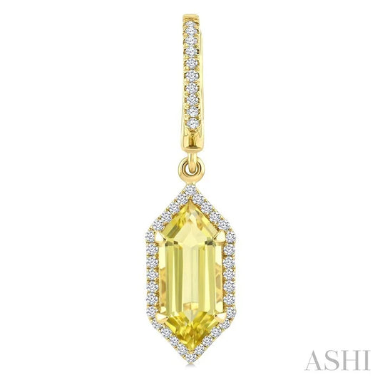 Evoque Gemstone Hexagon Shape & Halo Diamond Earrings
