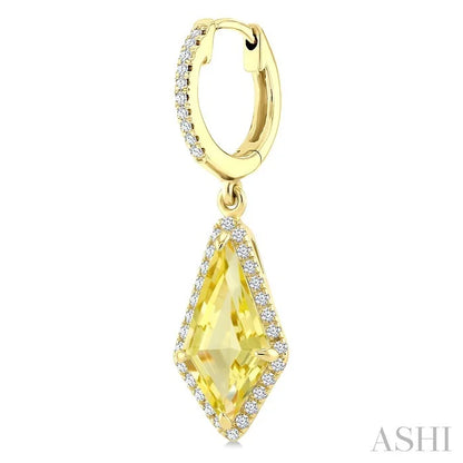 Evoque Gemstone Kite Shape & Halo Diamond Earrings