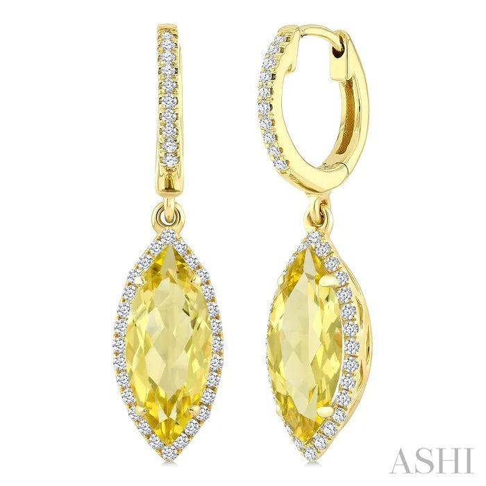 Evoque Gemstone Marquise Shape & Halo Diamond Earrings