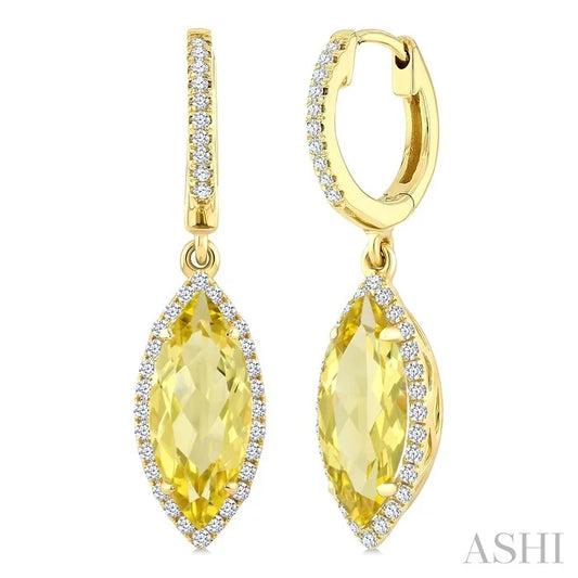 Evoque Gemstone Marquise Shape & Halo Diamond Earrings