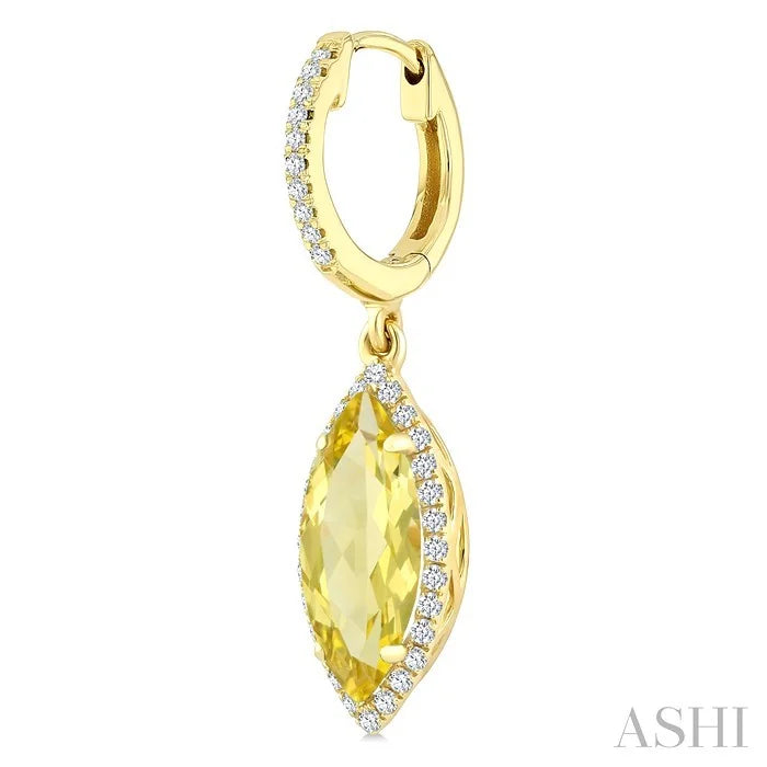 Evoque Gemstone Marquise Shape & Halo Diamond Earrings