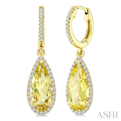 Evoque Gemstone Pear Shape & Halo Diamond Earrings