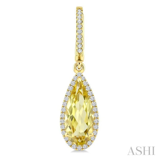 Evoque Gemstone Pear Shape & Halo Diamond Earrings