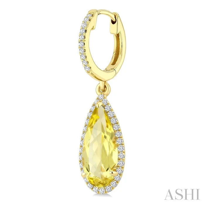 Evoque Gemstone Pear Shape & Halo Diamond Earrings